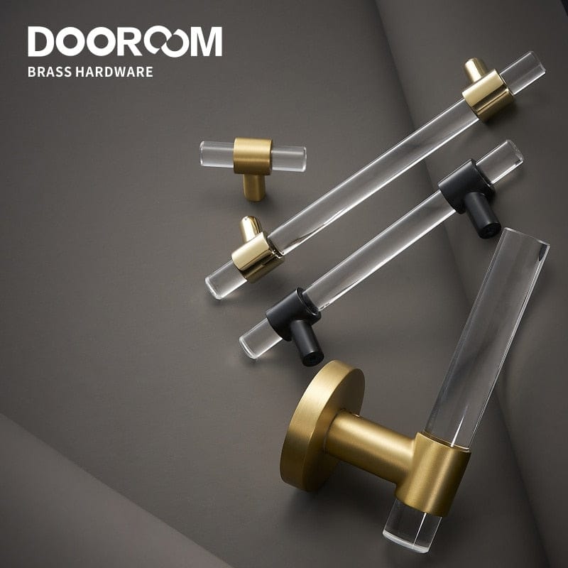 Dooroom Brass Acrylic Furniture Handles Modern Fashionable Long Pulls Cupboard Wardrobe Dresser Shoe Box Drawer Cabinet Knobs