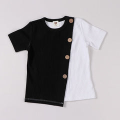 Kids clothes t shirt baby girls and boys clothes round neck short sleeves fashion children t-shirt ribbed contract patched color