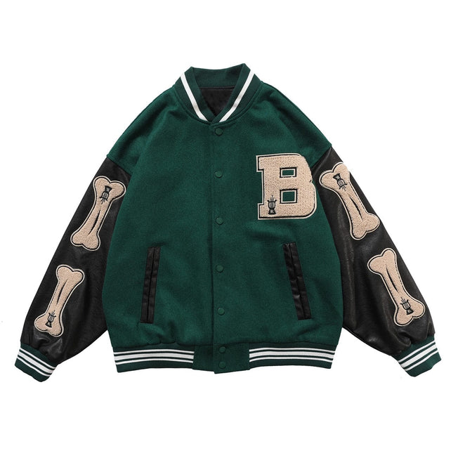 LACIBLE Hip Hop Furry Bone Patchwork Color Block Jackets Harajuku Streetwear Bomber Jacket Men Baseball Coats Spring Outwear
