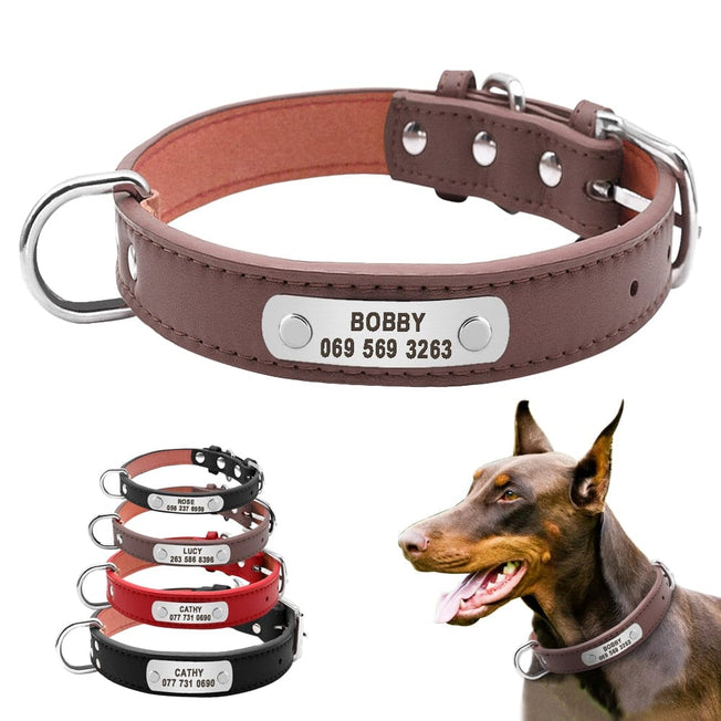 Large Durable Personalized Dog Collar PU Leather Padded Pet ID Collars Customized for Small Medium Large Dogs Cat 4 Size - Wowza