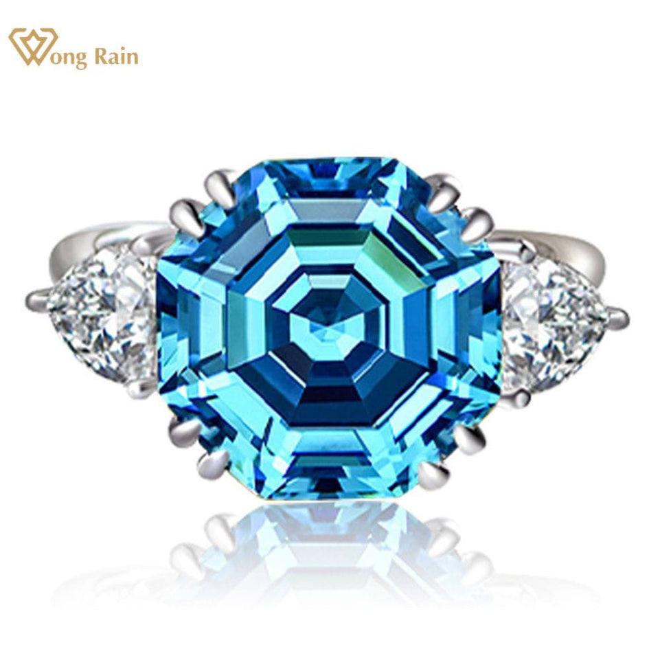 Wong Rain 100% 925 Sterling Silver Asscher Cut Lab Sapphire Citrine High Carbon Diamonds Gemstone Wedding Ring Jewelry