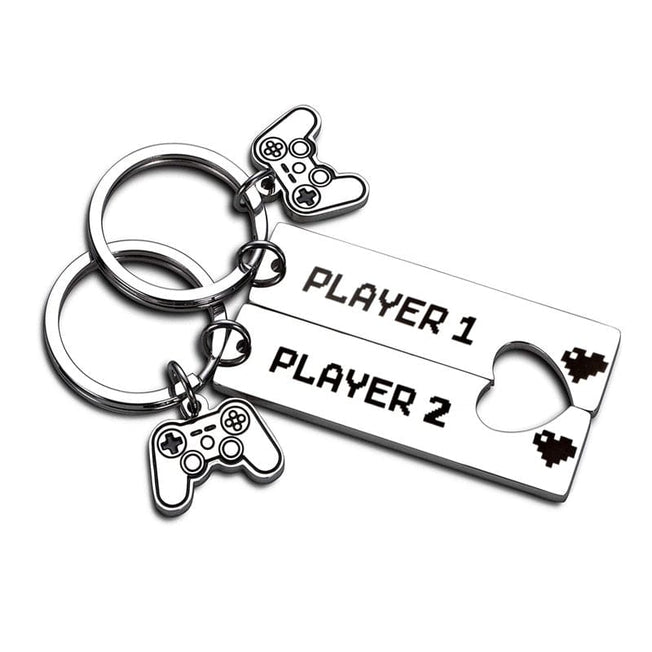 2 PCS Funny Couple Gamers Gifts Player 1 Player 2 Matching Keychain for Her Him Girlfriend Boyfriend Valentine's Day Gaming Gift