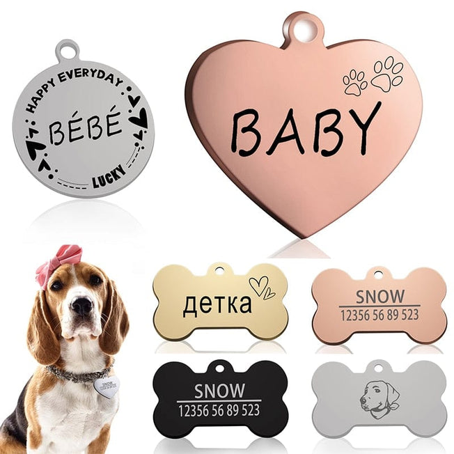 Custom Dog Cat ID Tag Engraved Personalized Pet Collar Charm Name Pendant Bone Keyring Necklace Puppy Accessory Dropshipping - Wowza