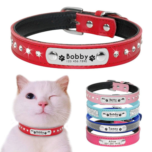 Leather Cat Collar Personalized Cat Collar For Puppy Small Dogs Pet Kitten Nameplate Collar Free Engraving Adjustable - Wowza