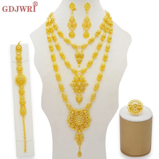 Dubai Jewelry Sets Gold Color Necklace & Earring Set For Women African France Wedding Party Jewelery Ethiopia Bridal Gifts