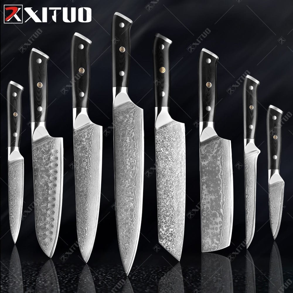 XITUO Damascus kitchen Knife 1-9PC 67 layers Japan Damascus steel Chef knife Sharp Sankotu Cleaver Boning Paring knife G10 handl - Wowza