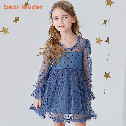 Bear Leader Girls Dress Autumn 2023 Girls Clothes Long Sleeves Cartoon Embroidery Female Children's Cake Dresses Kids Clothing