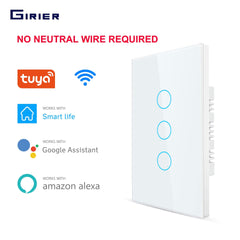 Smart Wifi Touch Light Switch No Neutral Wire Required Smart Home. 1/2/3 Gang Light Switch 220V Support Alexa Tuya App 433RF Remote