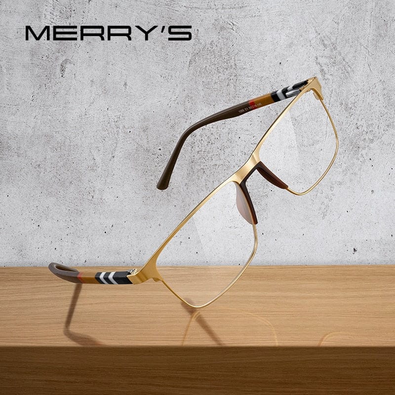 MERRYS DESIGN Men Luxury Square Glasses Frame Business Titanium Alloy Eyewear Acetate Legs Myopia Prescription Eyeglasses S2255