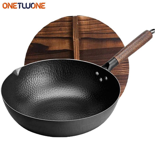 High Quality Iron Wok Traditional Handmade Iron Wok Non-stick Pan Non-coating Gas Cooker Cookware - Wowza