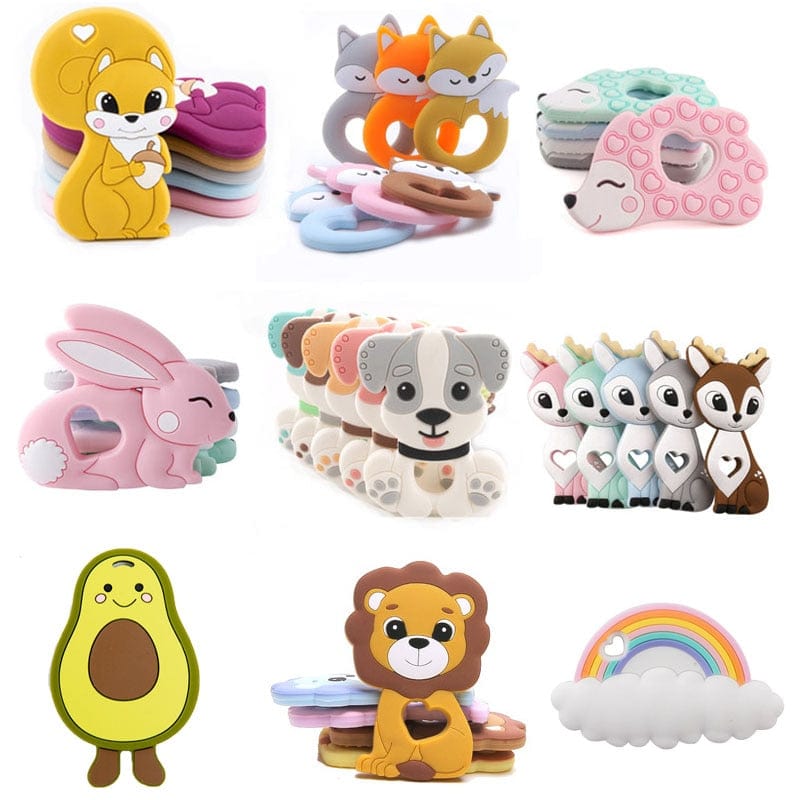 Tiny Rod BPA Free Food Grade Silicone Teethers Cartoon Animals Shape Pacifier Clips DIY Accessories Baby Teething 1pc Let's Make