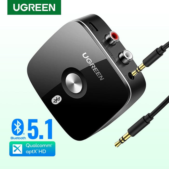 UGREEN Bluetooth Receiver 5.1 Wireless Auido Music 3.5 mm RCA aptX HD Low Latency Music Bluetooth 5.0 Sound 3.5mm 2RCA Adapter