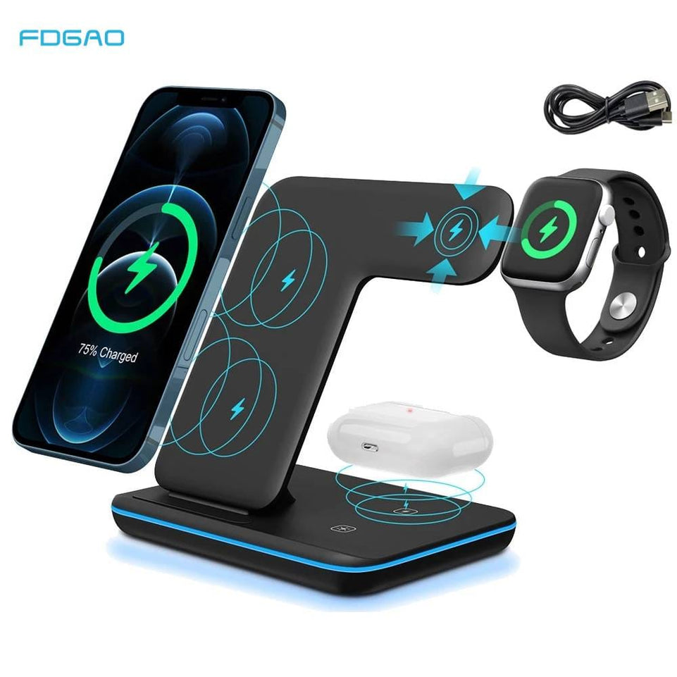 3 in 1 15W Fast Wireless Charger Pad Dock Station For iPhone 14 13 12 11 Pro Max XS XR X 8 Apple Watch 8 7 SE 6 5 AirPods 3 Pro