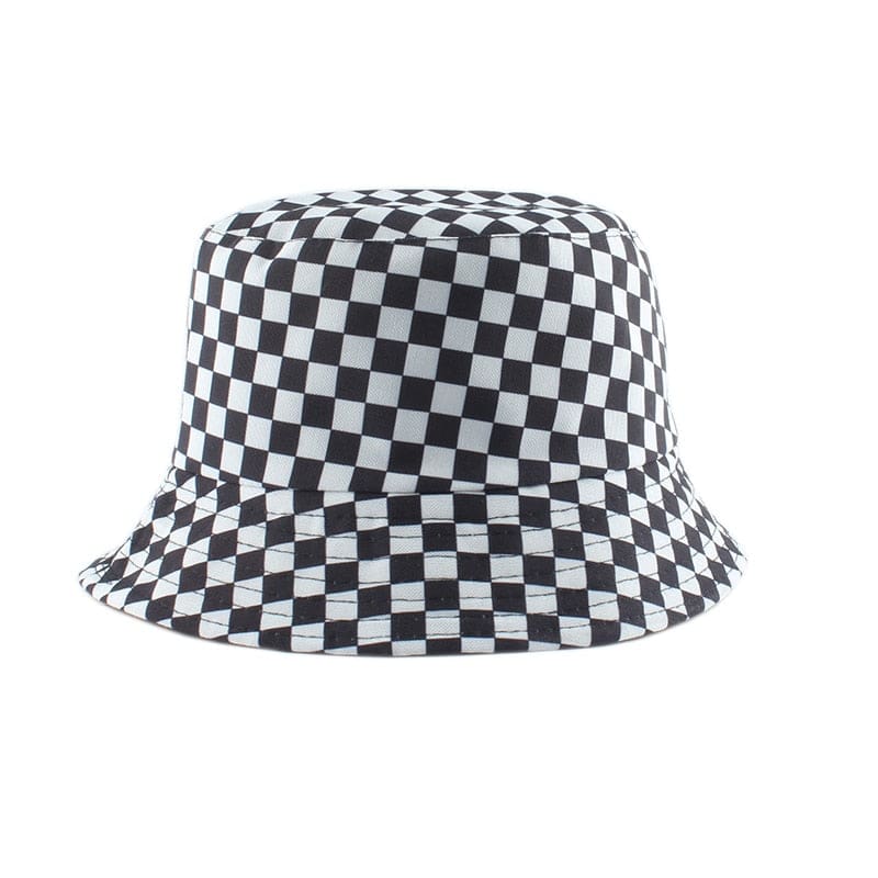 2023 New Brand Black White Plaid Check Bucket Hats Fishing Caps Women Mens Reversible Fisherman Hat