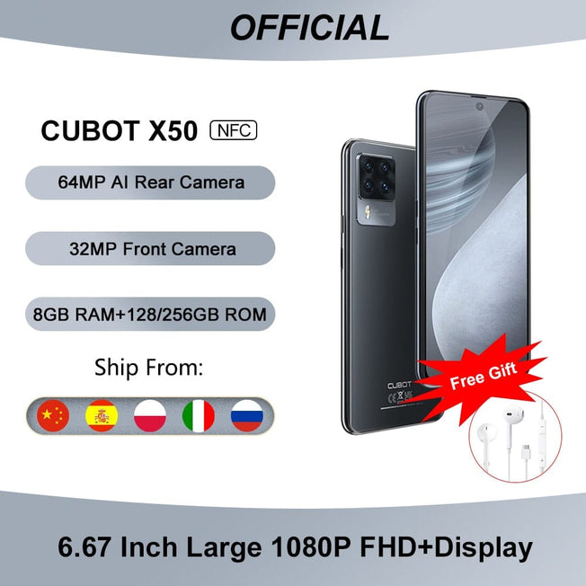Cubot X50 Smartphone 8GB RAM 128/256GB ROM 64MP Quad Camera 6.67" FHD+ Screen 32MP Selfie NFC Global 4G LTE Mobile Phone 4500mAh