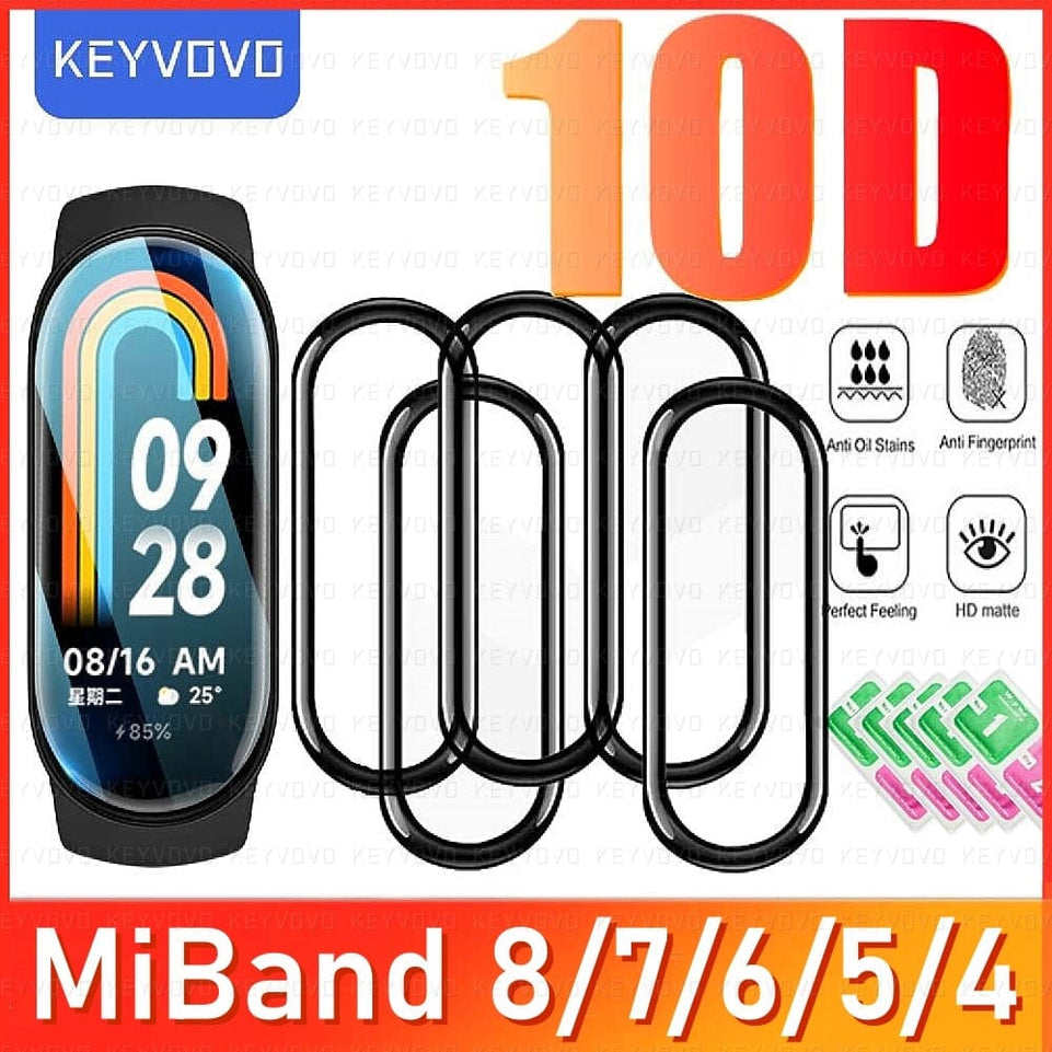 Upgrade 10D Film Glass for Xiaomi Mi Band 8 7 6 5 4 Screen Protector Miband Smart Watchband Protective Cover Case Strap Bracelet