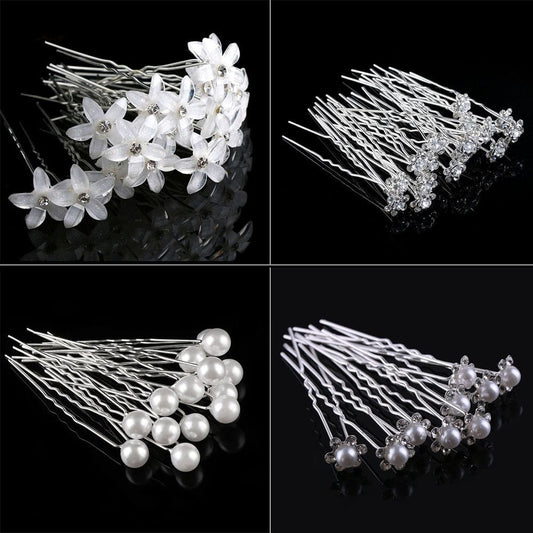 50/20 pcs/pack Women Flowers Hairpin Stick Wedding Bridal Crystal Flowers Hairpin U Shaped Hair Clip Hair Accessories