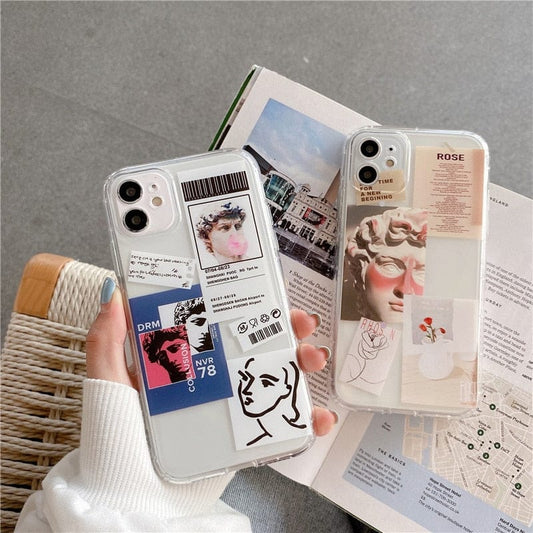 Fashion Funny Vintage Label David Transparent Phone Case For iPhone 12 11 Pro X XS MAX XR SE20 7 8Plus Soft Silicone Cover Coque