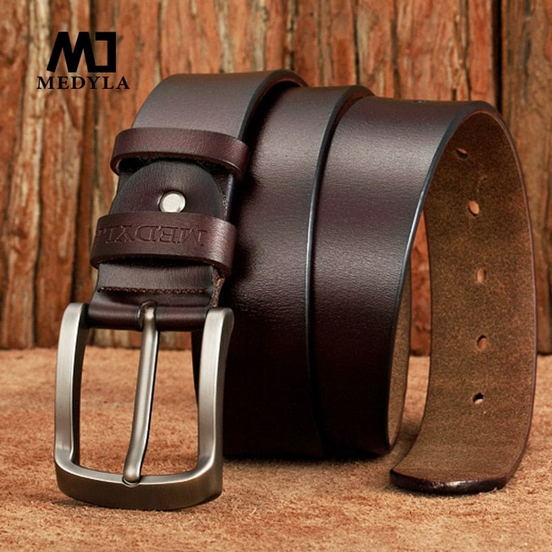 MEDYLA Men' Belt High Quality Genuine Leather Luxury Strap Classic Vintage Alloy Pin Buckle Male Belt Jeans Belt for Men SM03