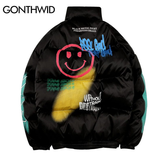 GONTHWID Graffiti Print Puffer Cotton Padded Parkas Streetwear Hip Hop Casual Thick Warm Jackets Coats Hipster Fashion Winter Co