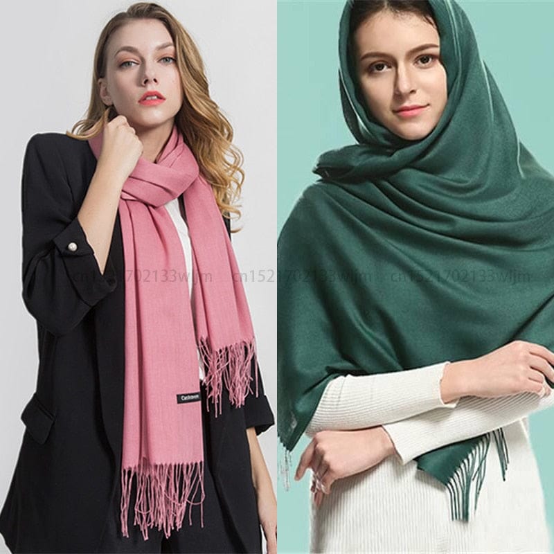 2023 Fashion Winter Women Scarf Thin Shawls and Wraps Lady Solid Female Hijab Stoles Long Cashmere Pashmina Foulard Head Scarves