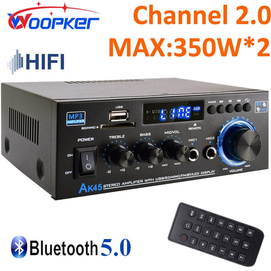 HiFi Digital Amplifier AK45 Bluetooth MP3 Channel 2.0 Sound AMP Support 90V-240V for Home Car MAX 350W*2