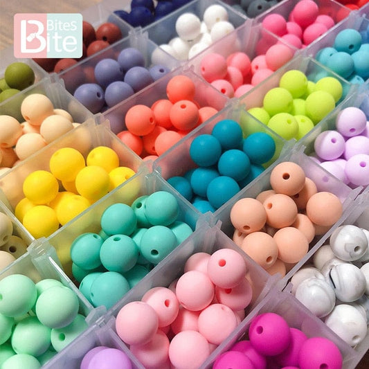 60pcs 12mm Baby Teether Silicone Beads Diy Pacifier Chain Bracelet Bpa Free Chewable Round Silicone Bead Accessories For Newborn