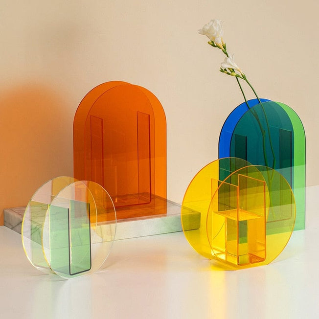 Rainbow Color Acrylic Vases Floral Container Decorative Shop Design Wedding Party Home Office Decoration