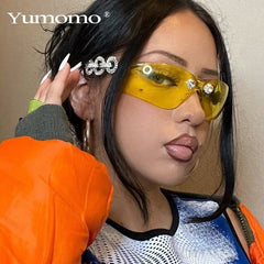 Yumomo Crystral Sunglasses Women Men Fashion Personlity Windshield UV Protection Blu Yellow UV400 Mirror Feminino De Sol Gafas