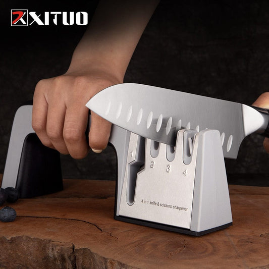 XITUO Kitchen Knife Sharpener 4 Stages 4 in 1 Diamond Coated& Fine Ceramic Rod Knife Shears and Scissors Sharpening System Tools - Wowza