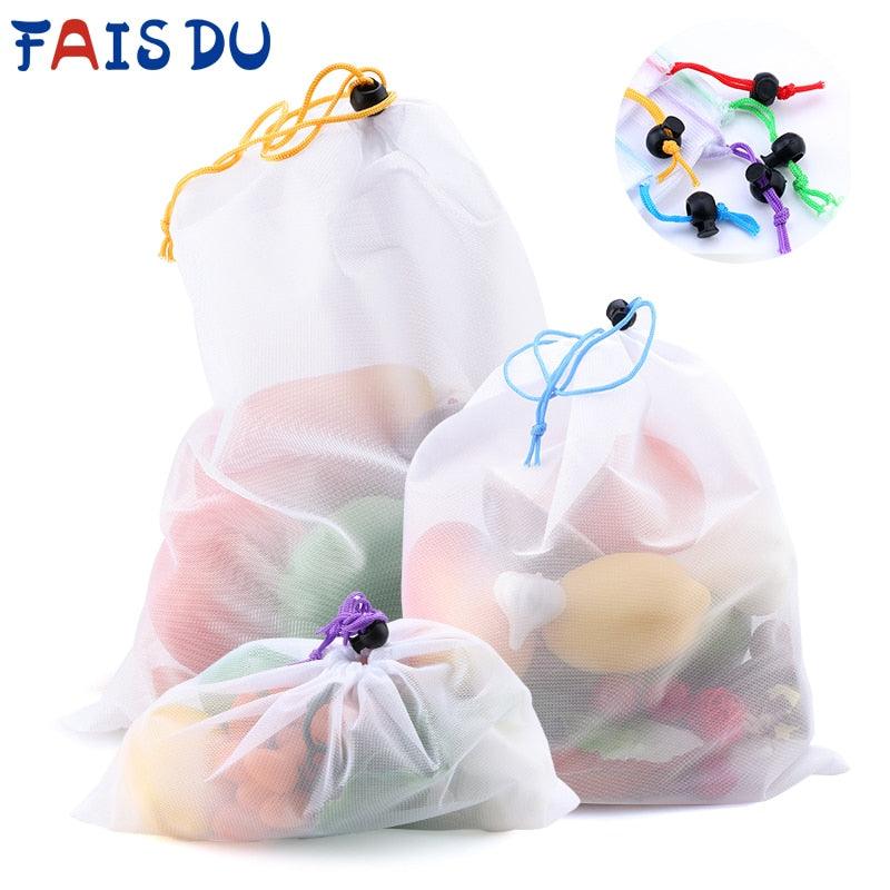 5pcs Colorful Reusable Fruit Vegetable Bags Net Bag Produce Washable Mesh Bags Kitchen Storage Bags Toys Sundries - Wowza