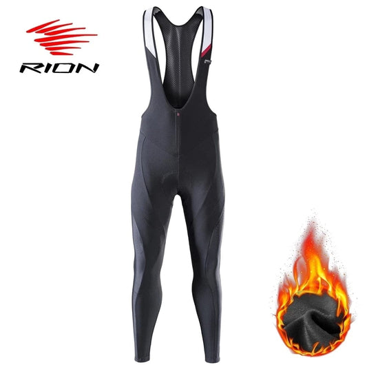 RION Men's Winter Thermal Fleece Cycling Bib Pants Mountain Bike Zipper Cycling Tights Pro Team Gel Padded MTB Bike Long Pants