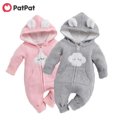 PatPat Winter Baby Adorable Cloud Hooded Baby Rompers for Baby Boys and Baby Girls Warm Unisex Baby Bodysuit Clothes