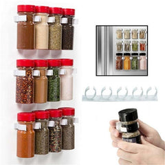 2/4PC Spice Bottle Rack Kitchen Storage Wall Mount Ingredient Plastic Adhesive Clip Cabinet Organizer Door Hooks Jar Holder Tool - Wowza