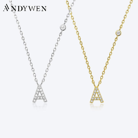 ANDYWEN 925 Sterling Silver Gold Small 26 Letters A- Z Zircon CZ Pendant Monogram Necklace Me 2020 Initial Alphabet M A Jewelry