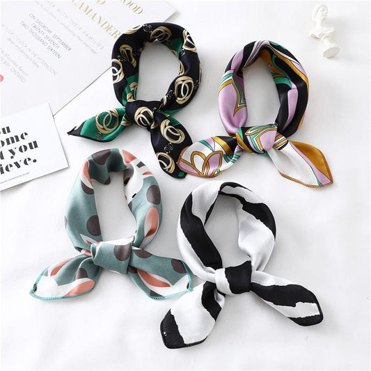 2022 New Women Silk Scarf Square Foulard Lady's Neck Hair Scarves Design Printed Head Kerchief Fashion Girl  Scarfs