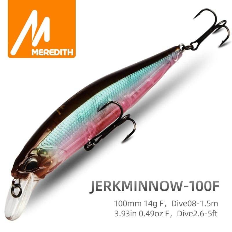 MEREDITH JERK MINNOW 100F 14g  Floating Wobbler Fishing Lure 24Color Minnow Lure Hard Bait Quality Professional Depth0.8-1.0m