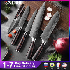 XITUO 1-5PCS set Chef Knife Japanese Stainless Steel Sanding Laser Pattern Knives Professional Sharp Blade Knife Cooking Tool - Wowza